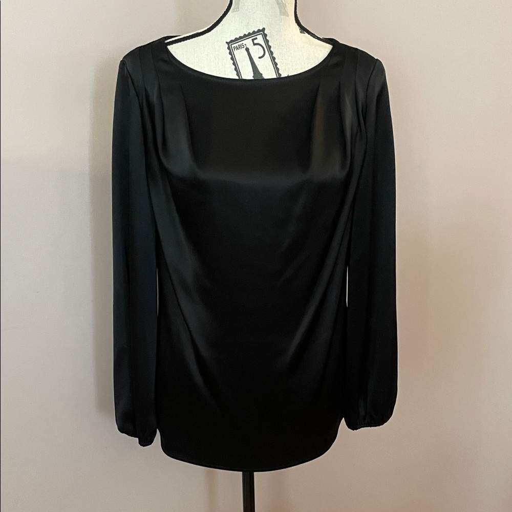 St. John Black Satin Long Sleeve Top | Size 4 / Small
